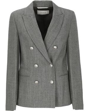 Peserico Double-Breasted Rhinestone Blazer - Gray