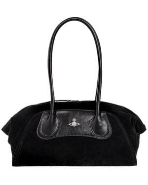 Vivienne Westwood Orb Plaque Suede-Panelled Shoulder Bag - Black