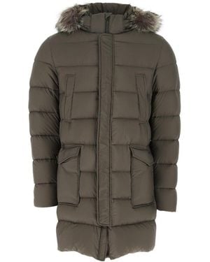 Herno Patch Pocket Fur-Trimmed Puffer Coat - Gray