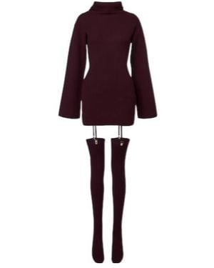AYA MUSE Cursa Ribbed-Knit Wool Minidress And Tights Set - Purple