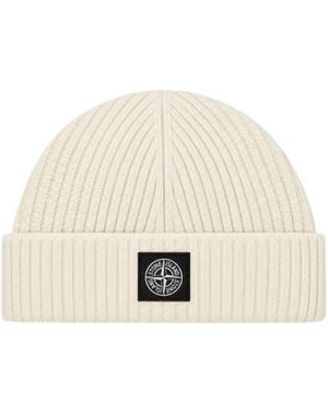Stone Island Patchwork Knitted Hat - Natural