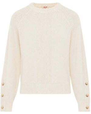 Liu Jo Button-Cuff Crewneck Knitted Sweater - White