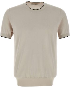 Kangra Cashmere Kangra Contrast Trim Short Sleeve Knitted Top - Grey