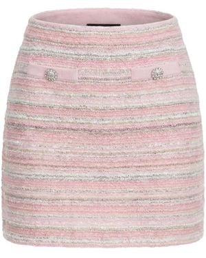 Self-Portrait Striped Embellished-Detail Mini Skirt - Pink