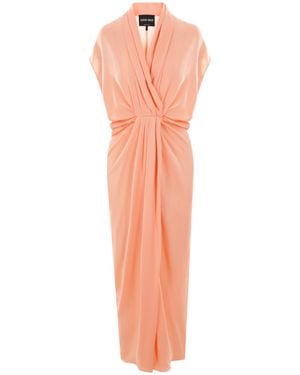Giorgio Armani V-Neck Draped Midi Dress - Pink
