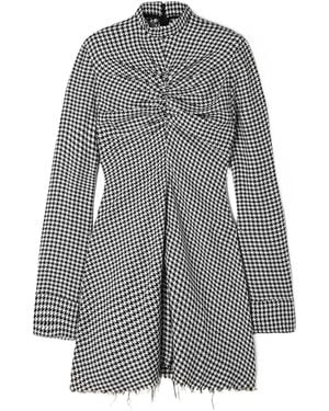 Marques'Almeida Ruched Houndstooth Cotton Turtleneck Mini Dress - Grey