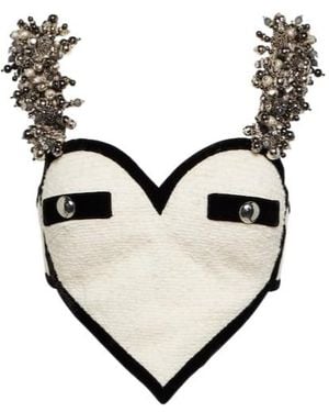 Area Heart Embellished Bouclé Crop Top - Natural