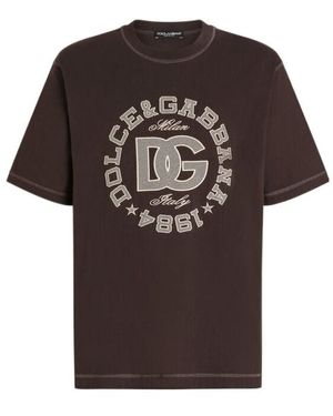 Dolce & Gabbana Logo-Embroidered T-Shirt - Brown