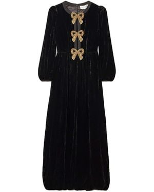 Saloni Camille Bow-Embellished Velvet Gown - Black