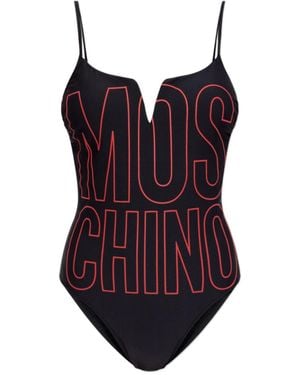 Moschino Logo-Print V-Neck Swimsuit - Purple