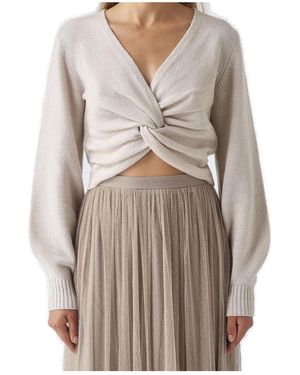 Twinset Twist-Front Cropped Jumper - Grey