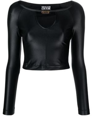 Versace Jeans Couture Logo-Plaque Jersey Crop Top - Black
