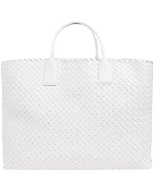 Bottega Veneta Maxi Cabat Intraccio Knitted Handbag - White