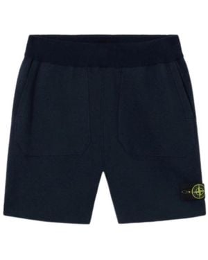 Stone Island Logo Patch Knit Jogger Shorts - Blue