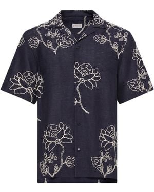 Moncler Embroidered Linen Blend Shirt - Blue