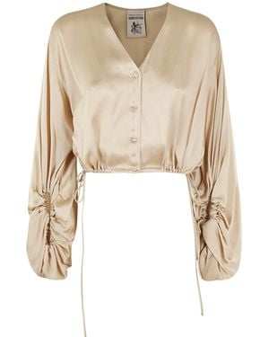 Semicouture Satin Cropped Shirt - Natural
