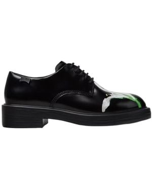Camper Twins Floral-Print Leather Derby Shoes - Black
