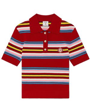 CASABLANCA Logo Stripe Polo Shirt - Red