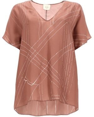 Alysi Abstract Print V-Neck Top - Pink