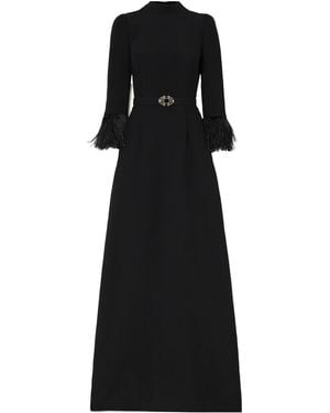 Andrew Gn Feathertrimmed Crepe Gown - Black