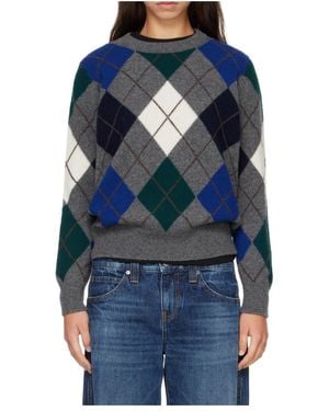 &Daughter Ava Diamond-Pattern Crew-Neck Jumper - Blue