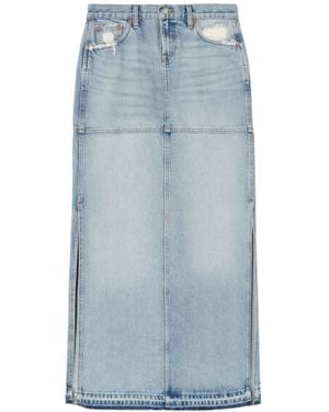 RE/DONE Side-Slit Distressed Denim Maxi Skirt - Blue