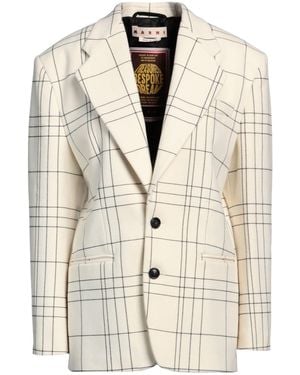 Marni Single-Breasted Plaid Wool Blazer - Natural