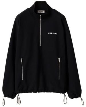 Miu Miu Cotton Fleece Zipper Sweatshirt - Black