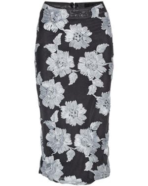 ROTATE BIRGER CHRISTENSEN Floral-Mesh Rear Slit Pencil Skirt - Grey