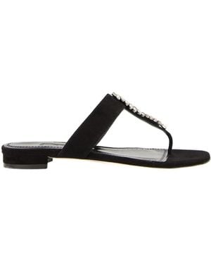 Manolo Blahnik Crystal-Embellished Flat Sandals - Black