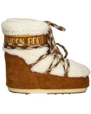 Moon Boot Logo Printed Shearling Lace-Up Boots - Metallic