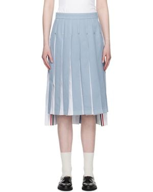 Thom Browne Denim Combo Dropped Back Pleated Skirt - Blue
