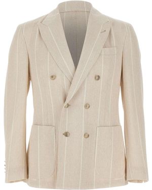 Eleventy Double-Breasted Striped Blazer - Natural