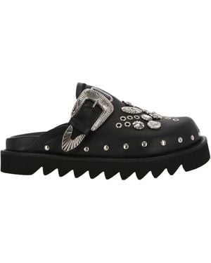 Toga Studded Leather Mules - Black