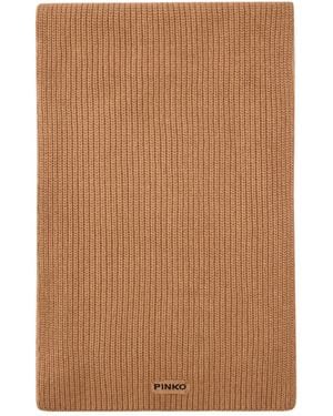 Pinko Logo Patch Knitted Scarf - Brown