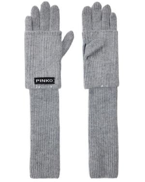 Pinko Sequin-Embellished Ribbed-Knit Gloves - Grey