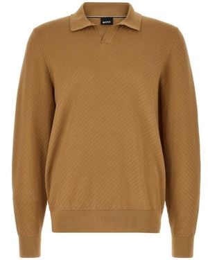 BOSS H-Lomarino Textured Polo Shirt - Brown