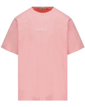 Stone Island Embroidered-Logo T-Shirt - Pink
