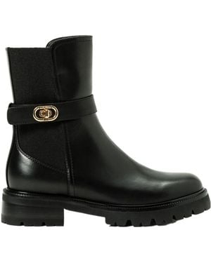 Twinset Buckle-Strap Leather Boots - Black