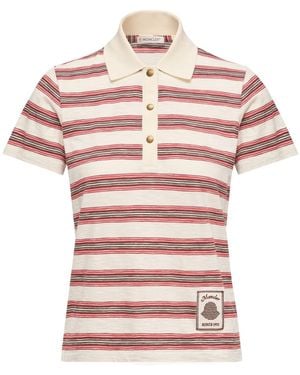 Moncler Striped Cotton Polo Shirt - Pink