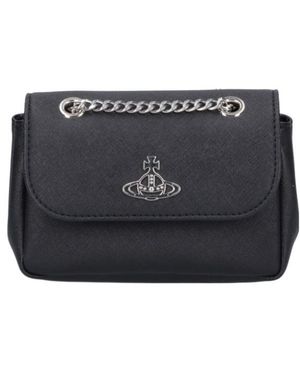 Vivienne Westwood Logo-Plaque Chain-Linked Shoulder Bag - Black