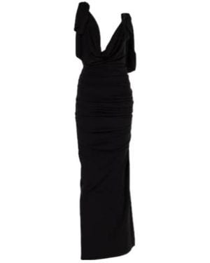 The Attico Ruched Draped Jersey Gown - Black