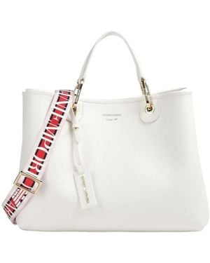 Emporio Armani Logo Printed Medium Shopper Bag - White