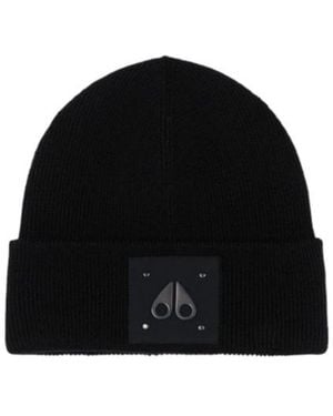 Moose Knuckles Logo Patch Beanie Hat - Black