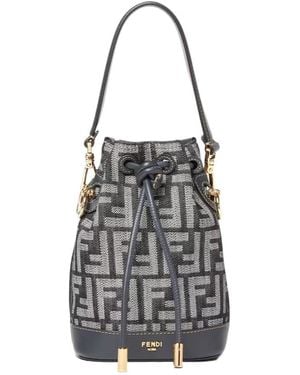 Fendi Mon Tresor Ff Jacquard Mini Bucket Bag - White