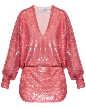 The Attico The Gael Sequin-Embellished V-Neck Mini Dress - Red