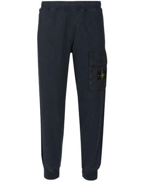 Stone Island Logo Patch Tapered Leg Trousers - Blue