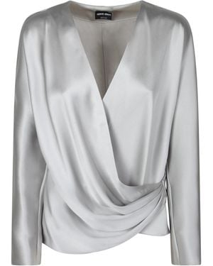 Giorgio Armani Wrap Design Draped Blouse - Grey