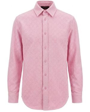 Gucci Dyed Gg Cotton Denim Jacquard Shirt - Pink