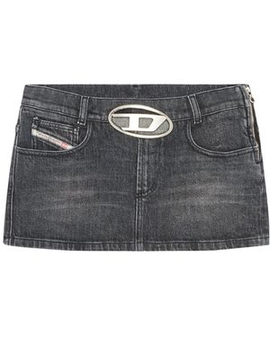 DIESEL Logo Detailed Cut-Out Denim Skirt - Gray